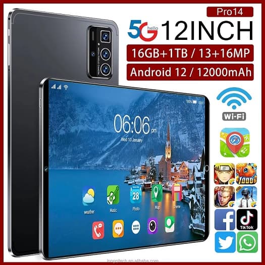 High Performance Android Tablet PC with Dual SIM 10.1 Inch 16GB+1TB 14 Pro Pro Brand Educational Use Call Feature