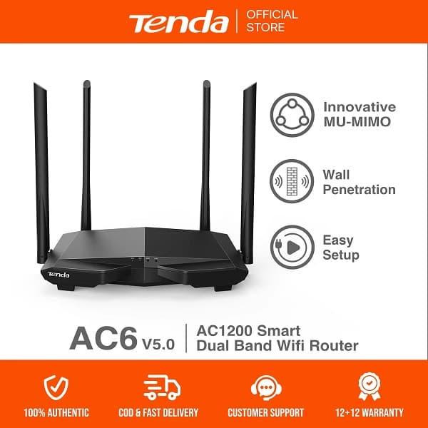 Global Version Tenda AC6 1200m Dual Band 2.4Ghz+5GHz AC1200 Wireless WiFi Router