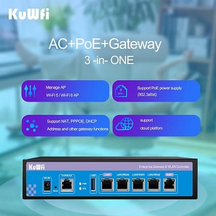 WiFi Solution Provider KuWFi P2P Traffic Control 1000M Wireless 128 Devices Full Gigabit Port Smart Ac Poe Router for Manage AP