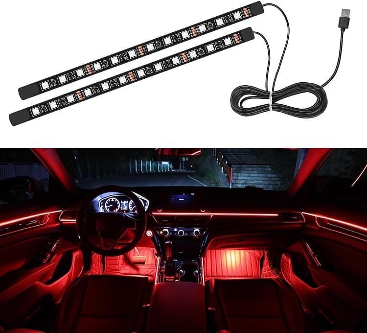 LED Car Interior Ambient Foot Light with USB Auto Atmosphere Decorative Lamps Foot Strip Light Kit Car Accessories