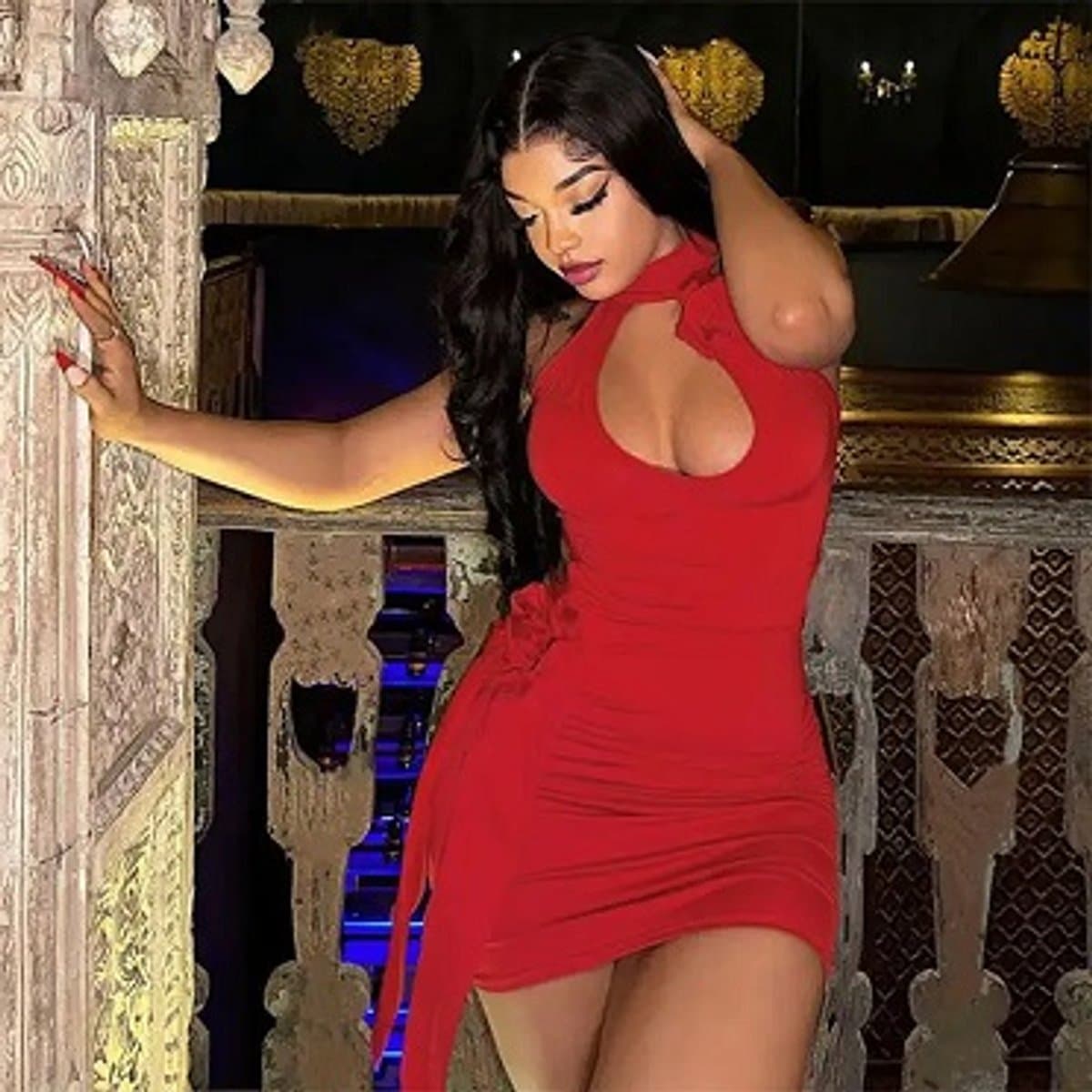 Hot Sale Lady Sexy Dresses Cut Out Flower Dress